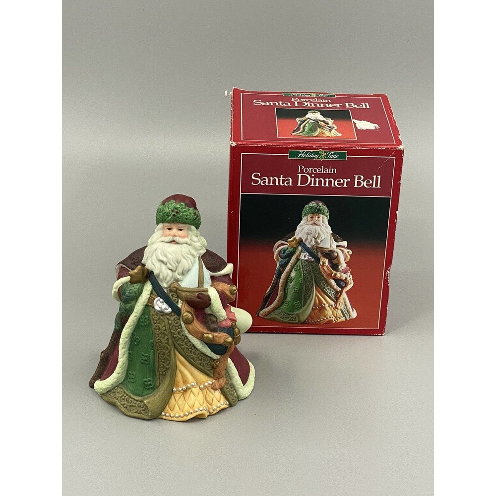 Holiday Time Santa Clause Christmas Porcelain Dinner Bell 6.5 Inch‎ W/ Box